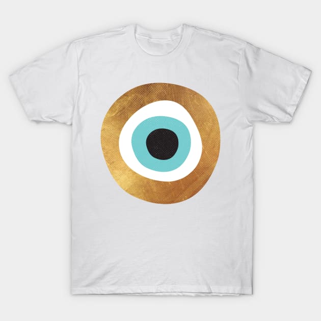 Gold Evil Eye 70s Bohemian Lucky Charm T-Shirt by Inogitna Designs